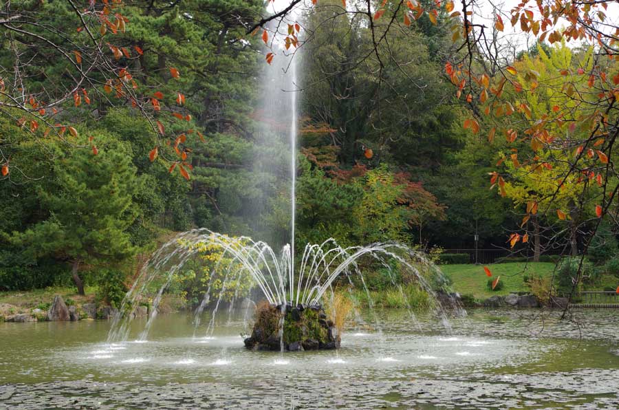 池の噴水は公園のシンボル